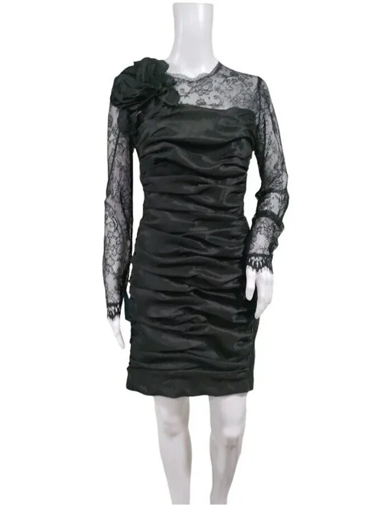 Vintage Jessica McClintock Lace Taffeta Ruched Mini Prom Dress 10 - Picture 2 of 15